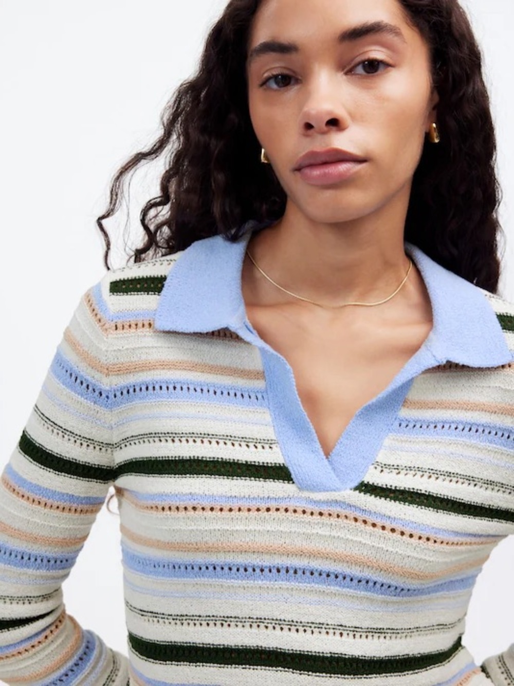 Madewell Pastel Striped V-Neck Knit Sweater in Blue, Cream, Pink & Black